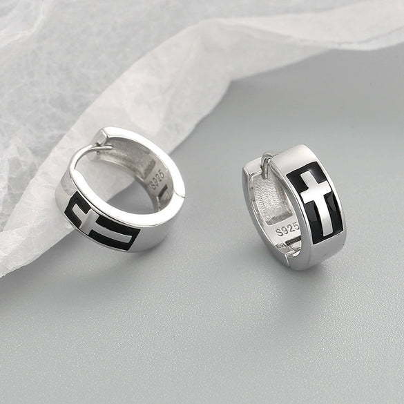 Fashion Geometric Cross And Circle Earrings For Women In S925 Sterling Silver With Electroplated Finish
