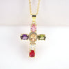 Fashion Geometric Cross Pendant Necklace For Women Copper Plated Gold With Zircon Inlay Water Wave Chain Personality Jewelry