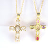 Fashion Geometric Cross Pendant Necklace For Women Copper Plated Gold With Zircon Inlay Water Wave Chain Personality Jewelry