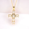 Fashion Geometric Cross Pendant Necklace For Women Copper Plated Gold With Zircon Inlay Water Wave Chain Personality Jewelry
