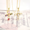 Fashion Geometric Cross Pendant Necklace For Women Copper Plated Gold With Zircon Inlay Water Wave Chain Personality Jewelry