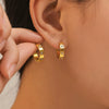 Fashion Geometric Cshaped Inlaid Zircon Titanium Steel Earrings 18K Gold Plated