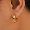 Fashion Geometric Cshaped Inlaid Zircon Titanium Steel Earrings 18K Gold Plated