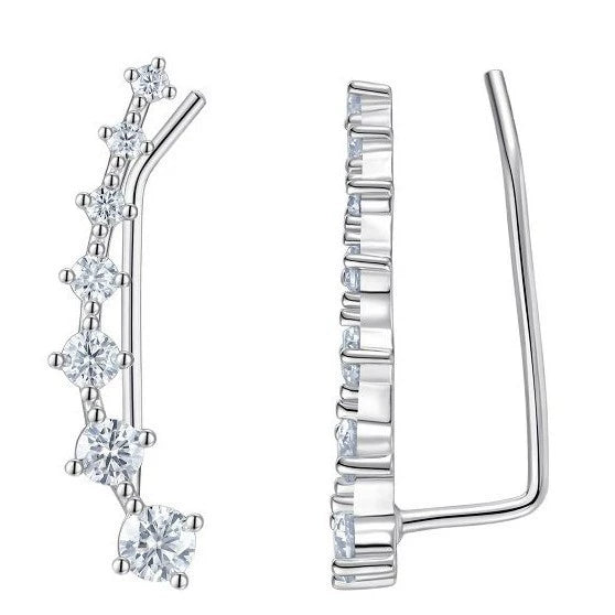 Fashion Geometric Curved Line Moissanite Stud Earrings 925 Sterling Silver