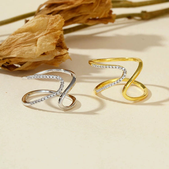Fashion Geometric Double Zshaped 925 Silver Zirconium Ring