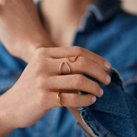 Fashion Geometric Double Zshaped 925 Silver Zirconium Ring