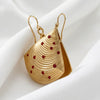 Fashion Geometric Fanshaped Alloy Earrings With Diamond Accents And Electroplated Finish
