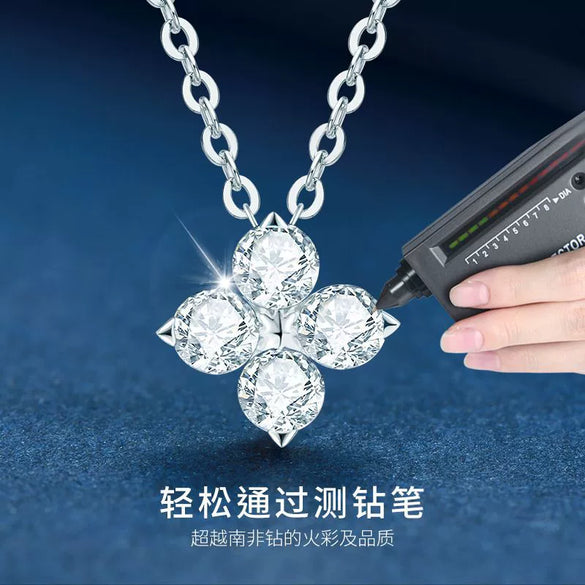 Fashion Geometric Fourleaf Clover Moissanite Pendant Necklace Set With Diamonds S925 Silver Plated K18 Gold For Women