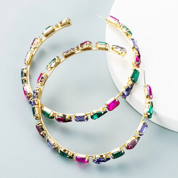 Fashion Geometric Glass Diamond C-Shaped Big Earrings Wholesale Gooddiy