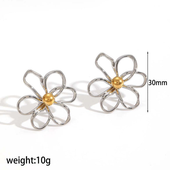Fashion Geometric Hollow Line Flower Stainless Steel And Titanium Steel Earrings With Electroplating For Women