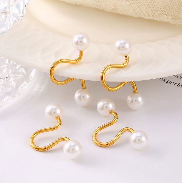 Fashion Geometric Imitation Pearl Earrings Titanium Steel 18K Gold Plated
