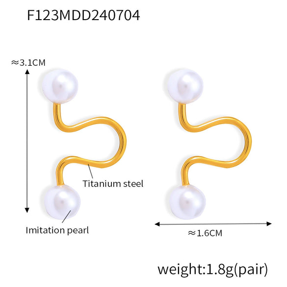 Fashion Geometric Imitation Pearl Earrings Titanium Steel 18K Gold Plated