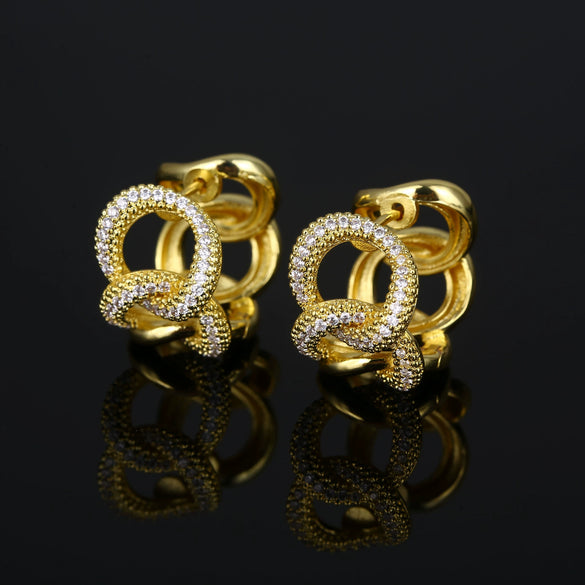 Fashion Geometric Irregular Zircon Twist Earrings Environmental Copper Trendy Ear Buckle Jewelry For Women