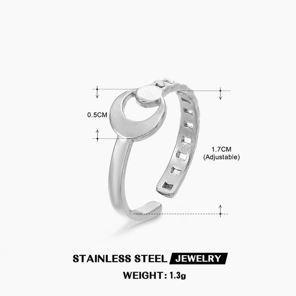 Fashion Geometric Moon Stainless Steel Ring 18K Gold Plated