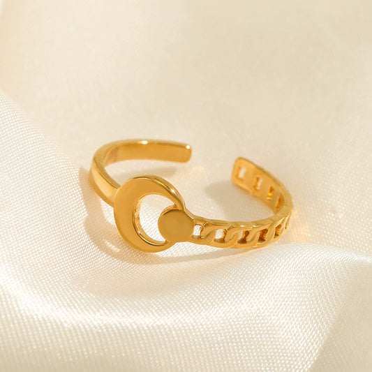 Fashion Geometric Moon Stainless Steel Ring 18K Gold Plated