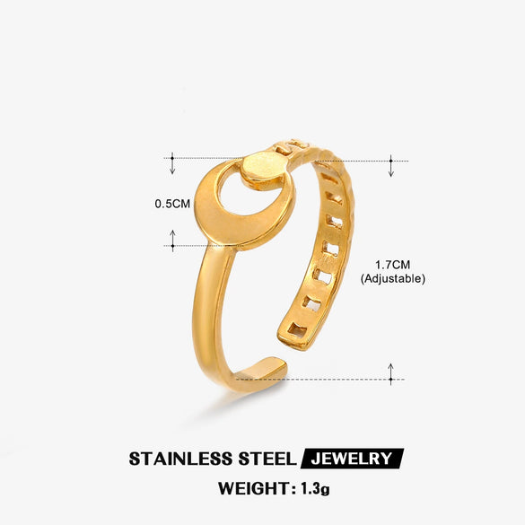 Fashion Geometric Moon Stainless Steel Ring 18K Gold Plated