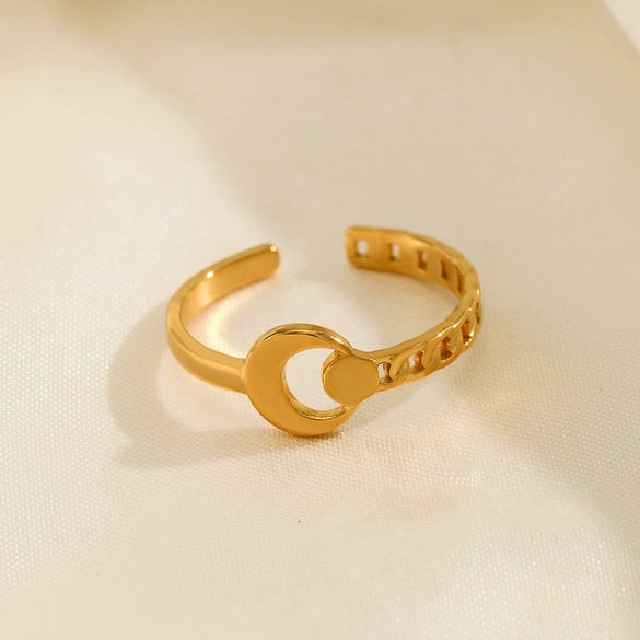 Fashion Geometric Moon Stainless Steel Ring 18K Gold Plated