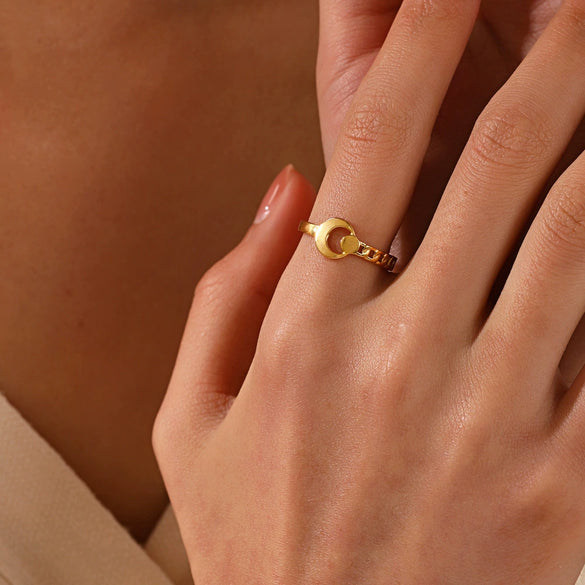 Fashion Geometric Moon Stainless Steel Ring 18K Gold Plated