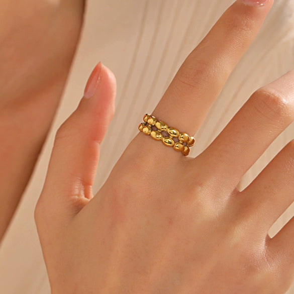 Fashion Geometric Oval Opening Adjustable Stainless Steel Goldplated Ring For Women