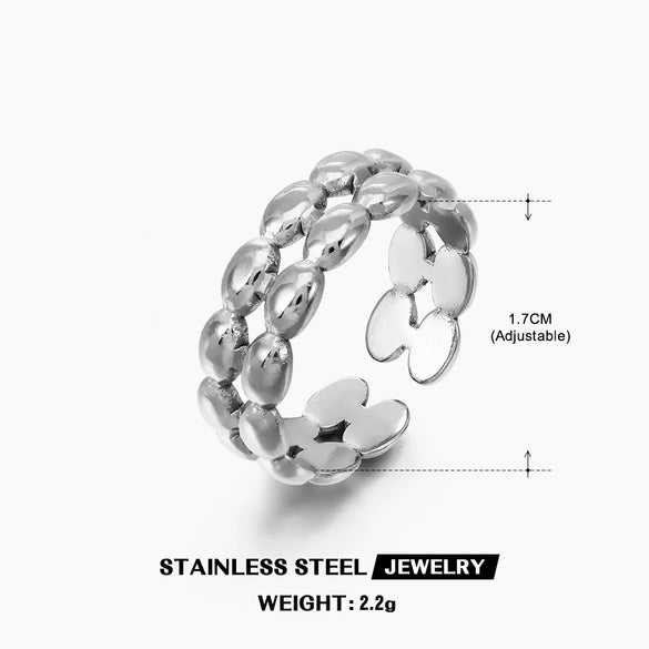Fashion Geometric Oval Opening Adjustable Stainless Steel Goldplated Ring For Women