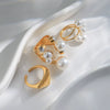 Fashion Geometric Pearl Exaggerated Opening Ring Stainless Steel Gold Plated Jewelry