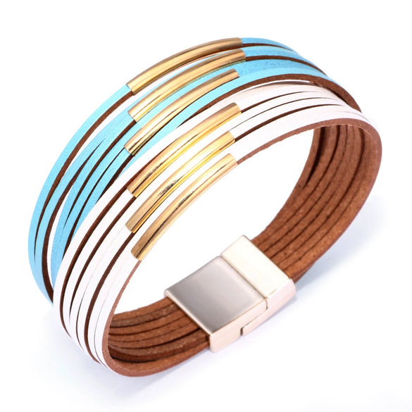 Fashion Geometric Pu Leather Bracelet Electroplated Jewelry For Female Students And Unisex Wear