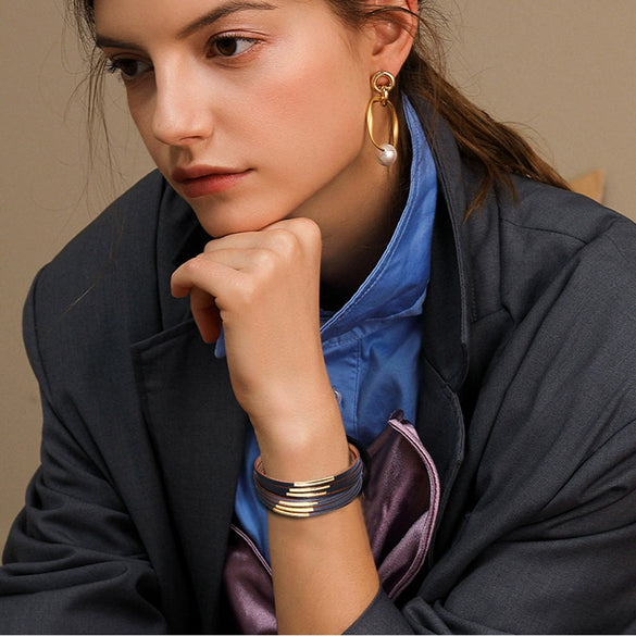 Fashion Geometric Pu Leather Bracelet Electroplated Jewelry For Female Students And Unisex Wear