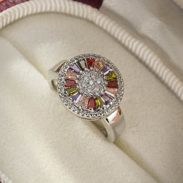 Fashion Geometric Rainbow Color Zircon Women's Copper Ring With Electroplating