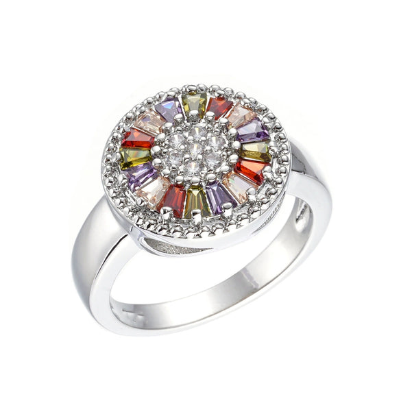 Fashion Geometric Rainbow Color Zircon Women's Copper Ring With Electroplating