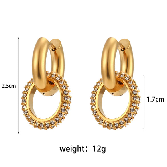 Fashion Geometric Round Stainless Steel Earrings Splicing Zircon Stainless Steel Earrings