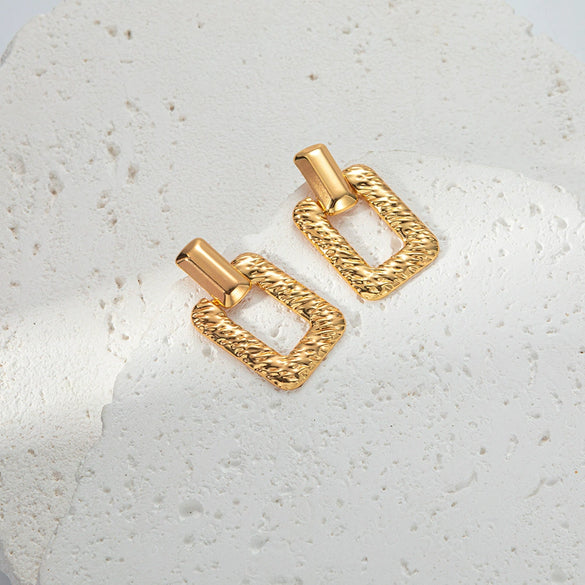 Fashion Geometric Square Stainless Steel Goldplated Hollow Earrings