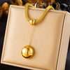 Fashion Geometric Stainless Steel Goldplated Round Pendant Mesh Chain Necklace For Women