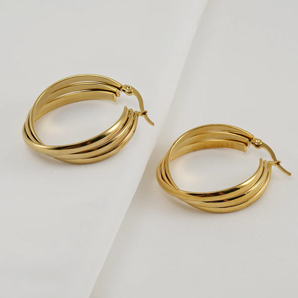 Fashion Geometric Plating Stainless Steel Hoop Earrings