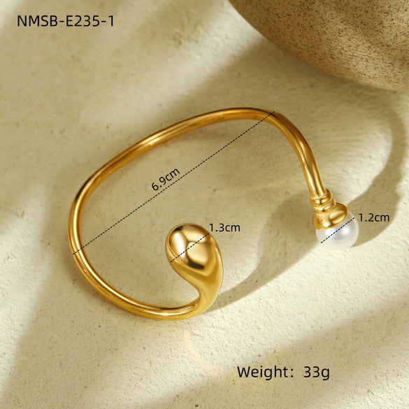 Fashion Geometric Stainless Steel Irregular Round Water Drop Electroplated Bracelet Ring Suit