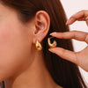 Fashion Geometric Stainless Steel 18K Gold Plated Hollow Hook Earrings For Women