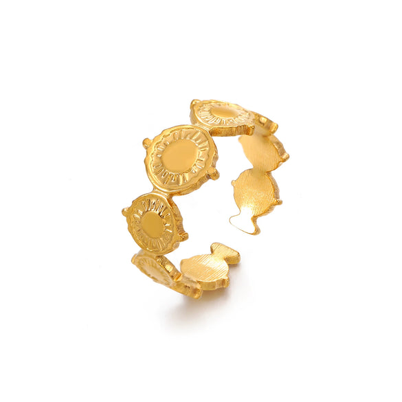 Fashion Geometric Stainless Steel Opening Adjustable Ring For Women With 18K Real Gold Electroplating