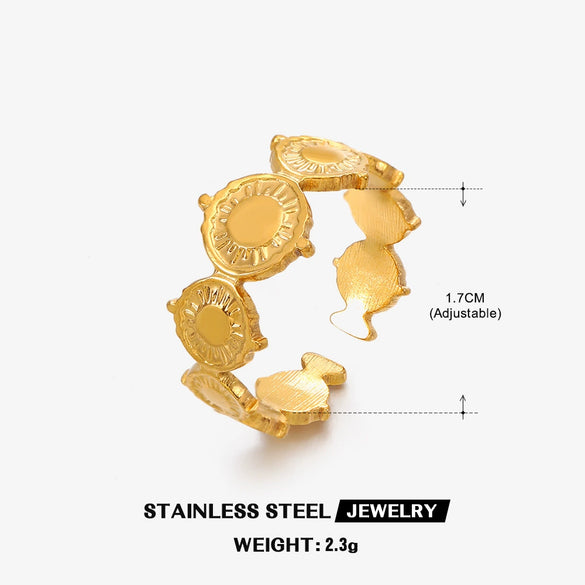 Fashion Geometric Stainless Steel Opening Adjustable Ring For Women With 18K Real Gold Electroplating
