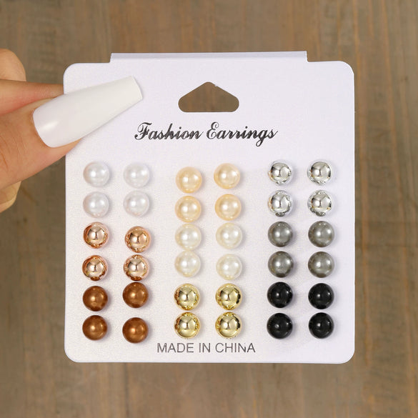 Fashion Geometric Stud Earrings Pearl Electroplated Minimalist Style Unisex Metal