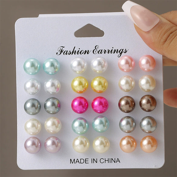 Fashion Geometric Stud Earrings Pearl Electroplated Minimalist Style Unisex Metal