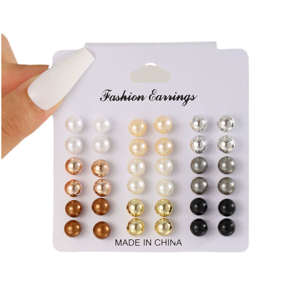 Fashion Geometric Stud Earrings Pearl Electroplated Minimalist Style Unisex Metal
