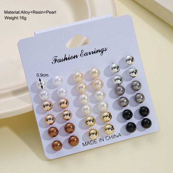 Fashion Geometric Stud Earrings Pearl Electroplated Minimalist Style Unisex Metal