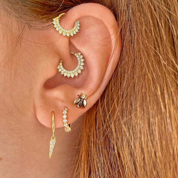 Fashion Geometric Sunflower Earrings With Zircon Silver Needle And Electroplated Copper For Couples