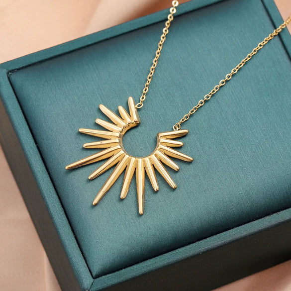 Fashion Geometric Sunflower Titanium Steel Clavicle Chain Women's Necklace Jewelry