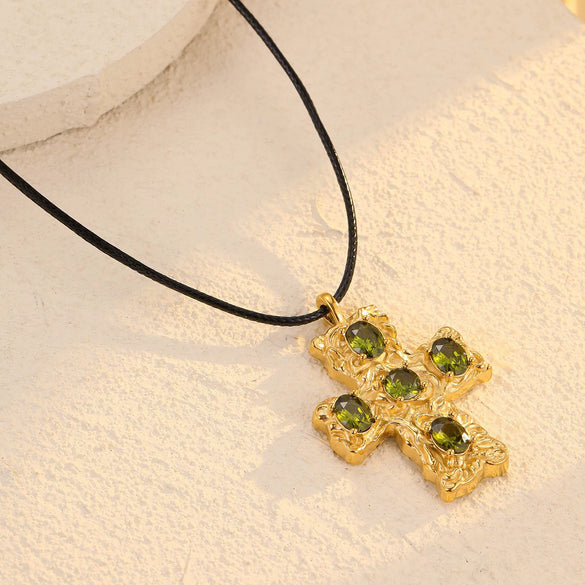Fashion Geometric Titanium Steel And Stainless Steel Necklace With 18K Gold Plated And Zircon Inlaid For Women