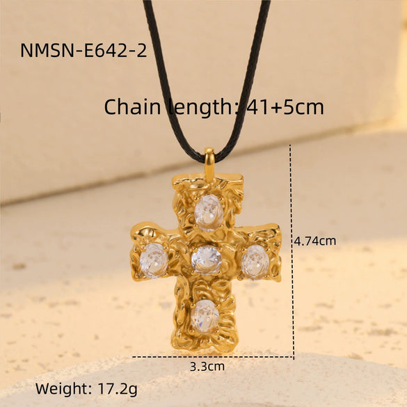 Fashion Geometric Titanium Steel And Stainless Steel Necklace With 18K Gold Plated And Zircon Inlaid For Women