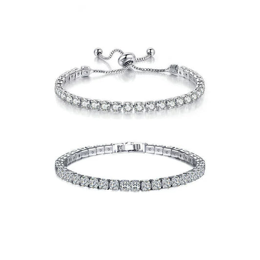 Fashion Geometric Zircon Inlaid Copper Bracelet Pullout Adjustable Length Combination Set Tennis Chain