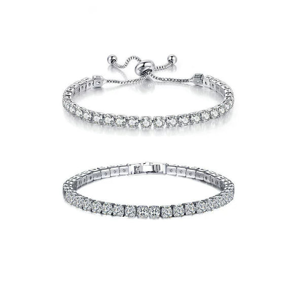 Fashion Geometric Zircon Inlaid Copper Bracelet Pullout Adjustable Length Combination Set Tennis Chain