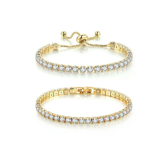 Fashion Geometric Zircon Inlaid Copper Bracelet Pullout Adjustable Length Combination Set Tennis Chain