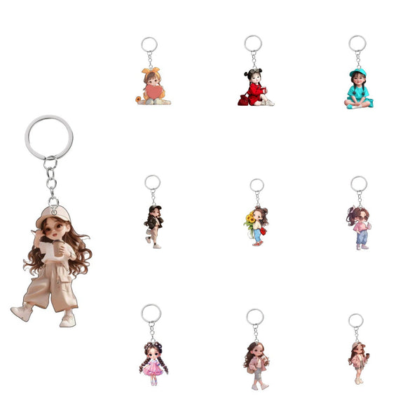 Fashion Girl Keychain Acrylic 2D Flat Modern Art Design