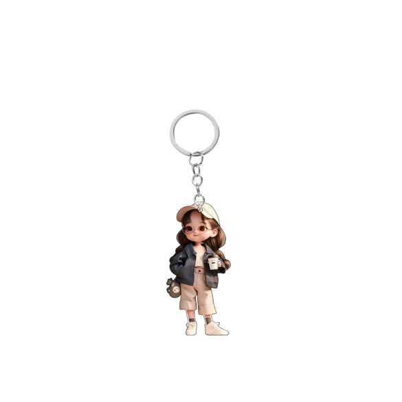 Fashion Girl Keychain Acrylic 2D Flat Modern Art Design